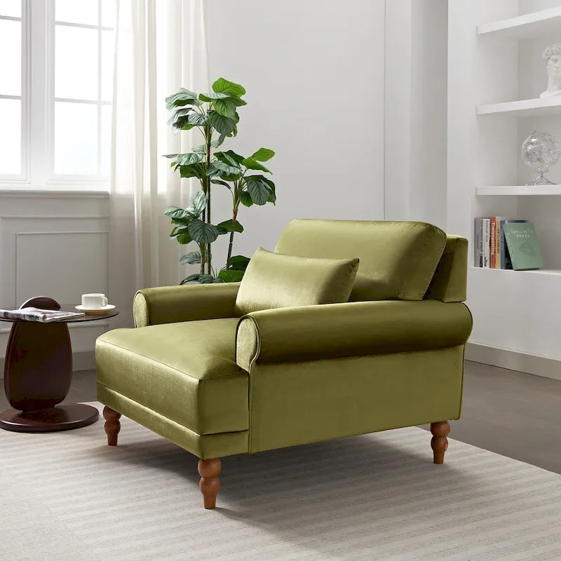Fauteuil d'appoint moderne en velours de 96 cm avec support lombaire ergonomique