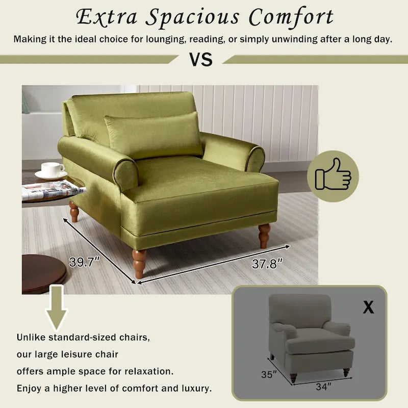 Fauteuil d'appoint moderne en velours de 96 cm avec support lombaire ergonomique