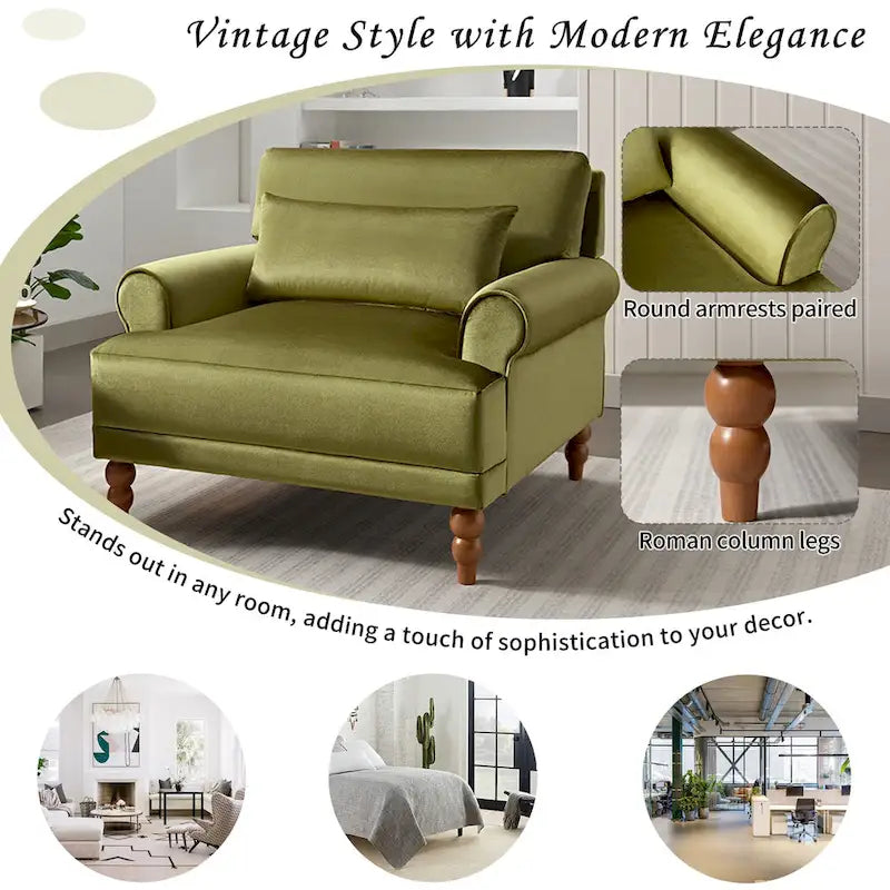 Fauteuil d'appoint moderne en velours de 96 cm avec support lombaire ergonomique