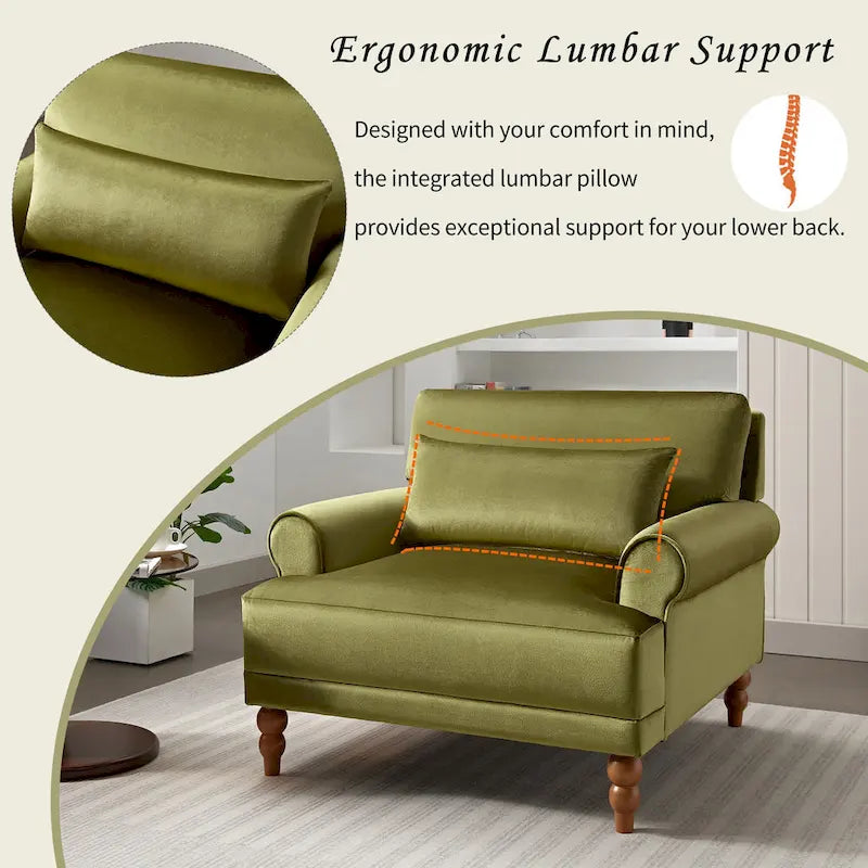 Fauteuil d'appoint moderne en velours de 96 cm avec support lombaire ergonomique