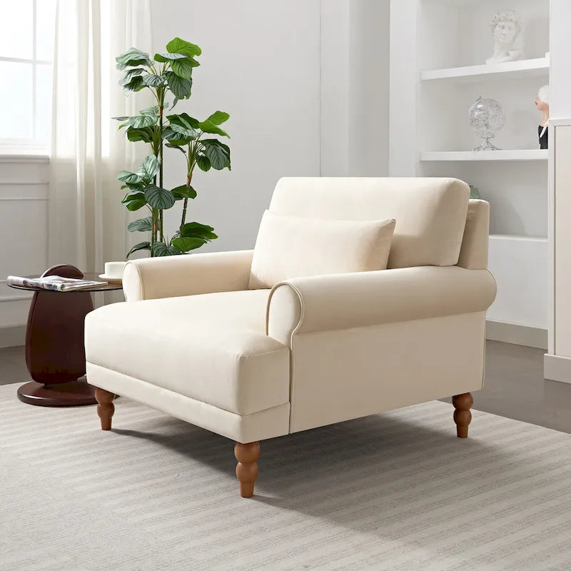 Fauteuil d'appoint moderne en velours de 96 cm avec support lombaire ergonomique