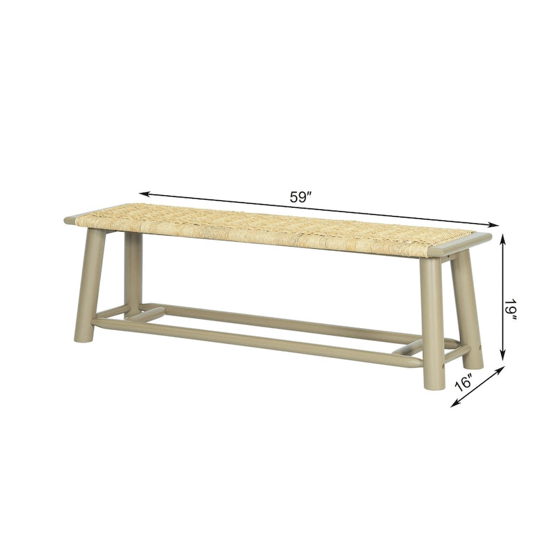 Banc en rotin de bois massif de 150 cm - Banc multifonctionnel intérieur et extérieur couvert