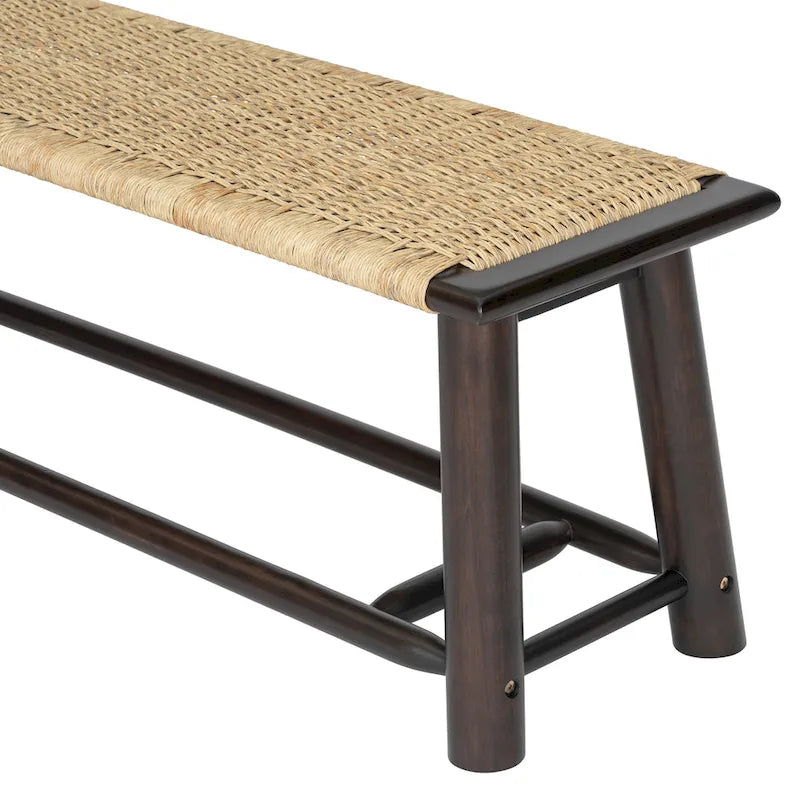 Banc en rotin de bois massif de 150 cm - Banc multifonctionnel intérieur et extérieur couvert