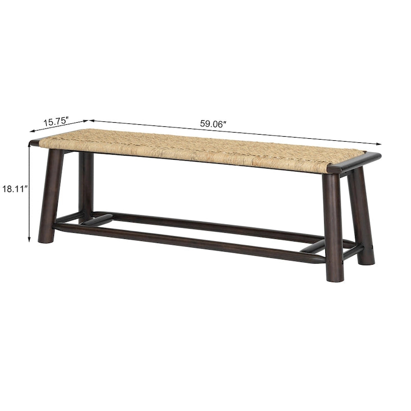Banc en rotin de bois massif de 150 cm - Banc multifonctionnel intérieur et extérieur couvert