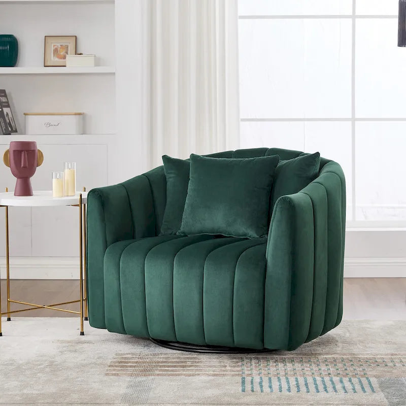 Fauteuil d'appoint pivotant à 360° surdimensionné, fauteuil en velours capitonné