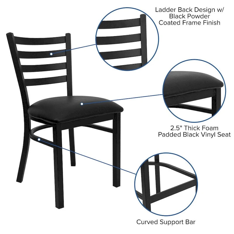 Chaise de restaurant en métal à dossier échelle - 16,5L x 17P x 32,25H