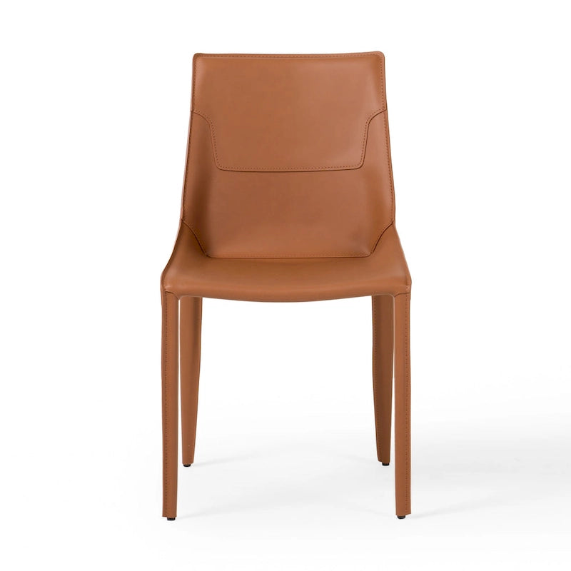 Chaise de salle à manger moderne en cuir cognac
