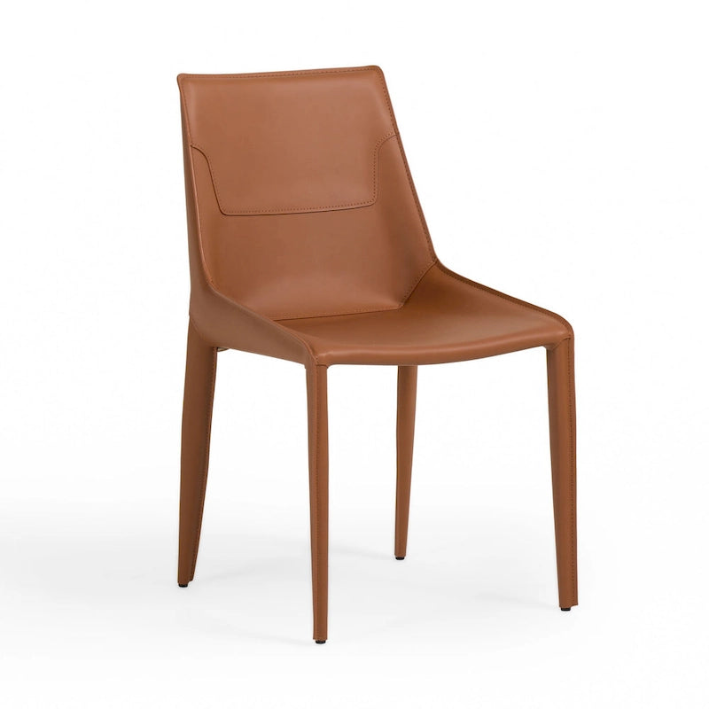 Chaise de salle à manger moderne en cuir cognac