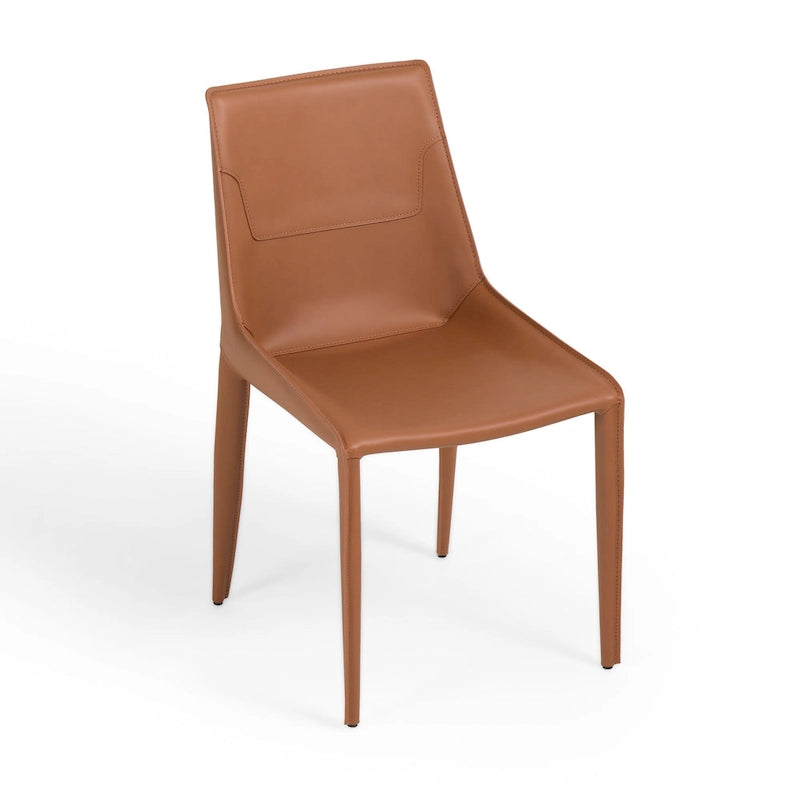 Chaise de salle à manger moderne en cuir cognac