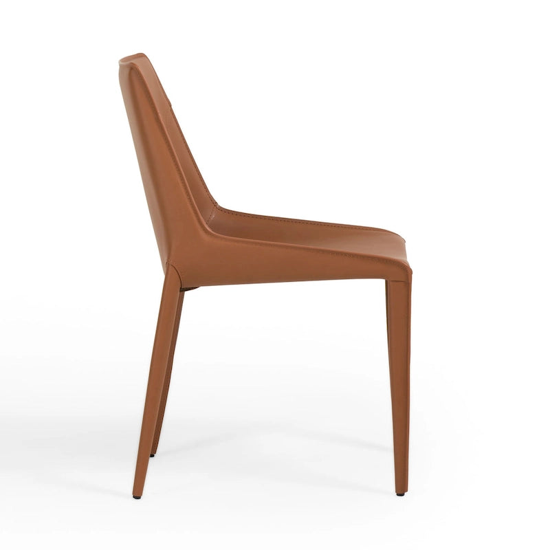 Chaise de salle à manger moderne en cuir cognac