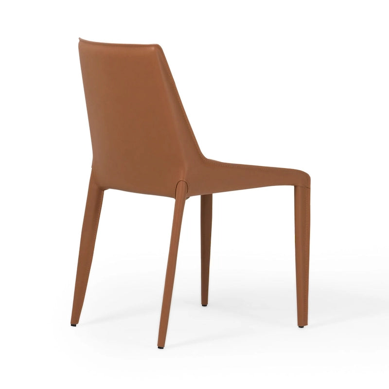 Chaise de salle à manger moderne en cuir cognac