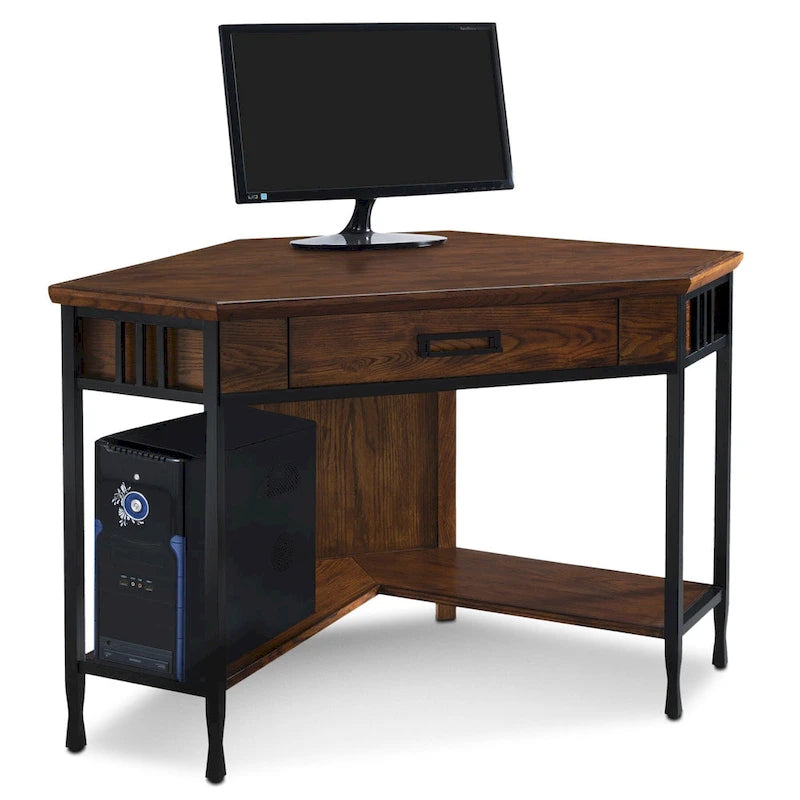 Bureau d'angle secrétaire/informatique en chêne brun