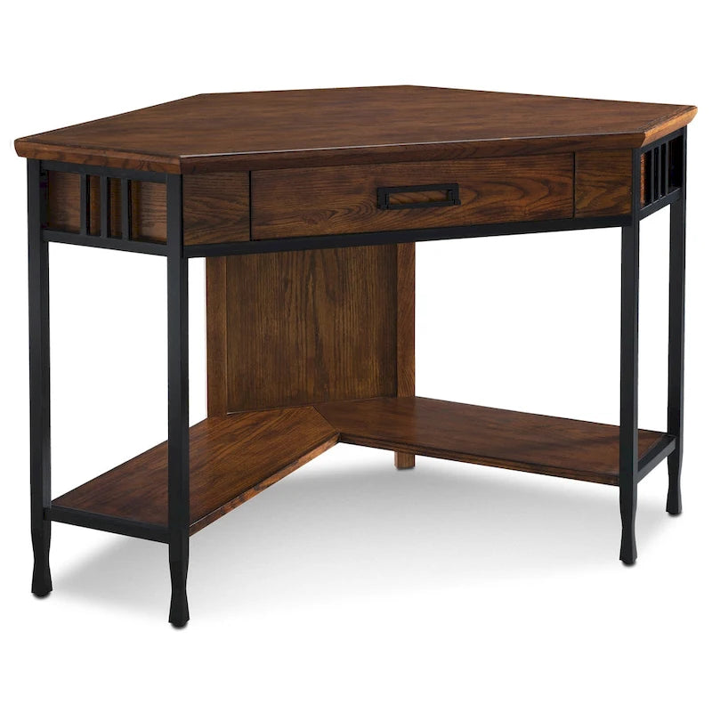 Bureau d'angle secrétaire/informatique en chêne brun