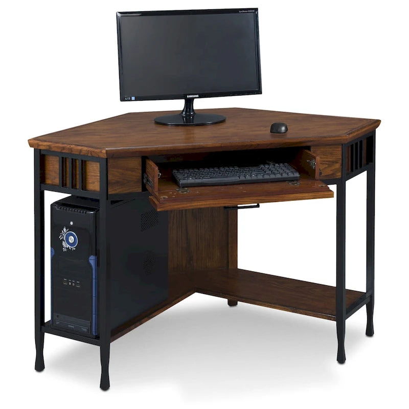 Bureau d'angle secrétaire/informatique en chêne brun