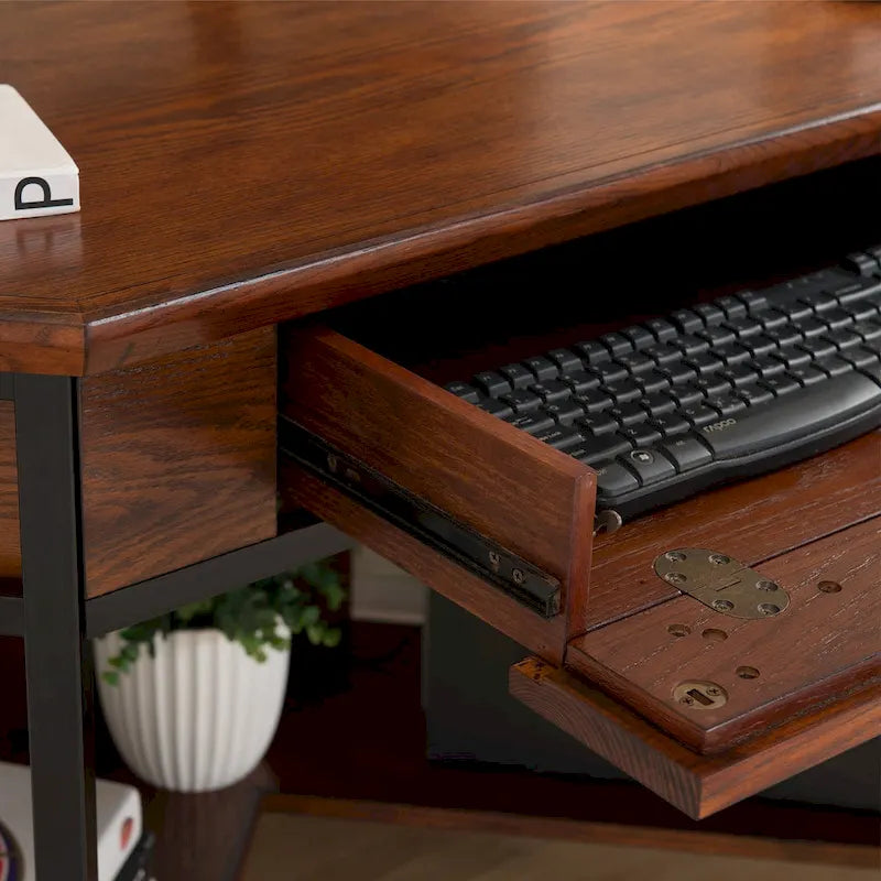 Bureau d'angle secrétaire/informatique en chêne brun