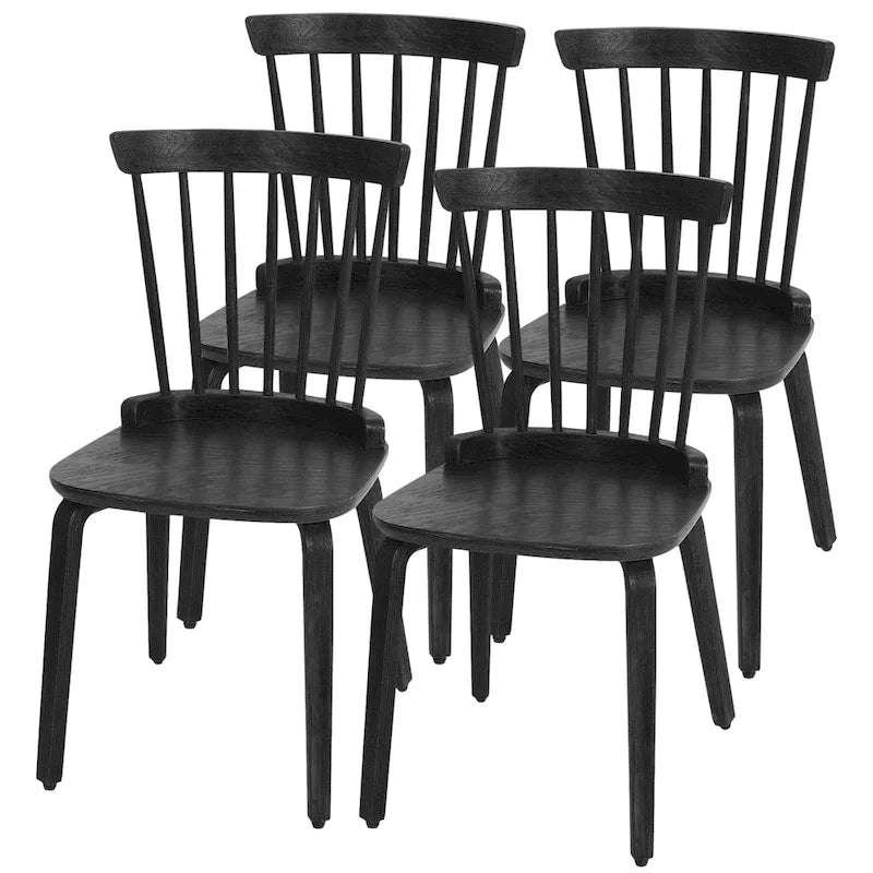 Chaise de salle à manger à dossier fuseau avec pieds en bois courbé, noir