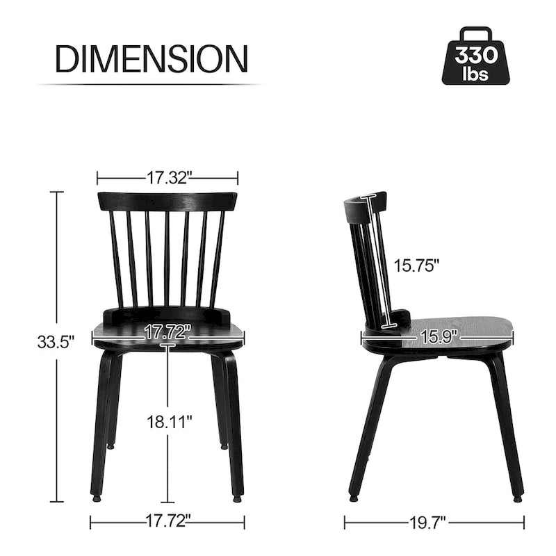 Chaise de salle à manger à dossier fuseau avec pieds en bois courbé, noir