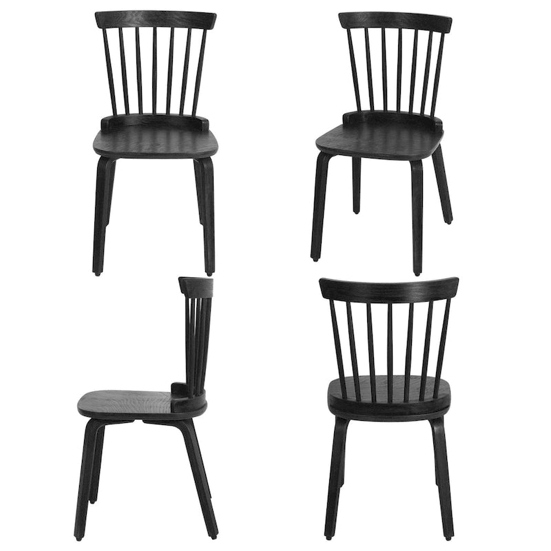 Chaise de salle à manger à dossier fuseau avec pieds en bois courbé, noir
