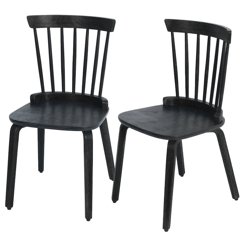 Chaise de salle à manger à dossier fuseau avec pieds en bois courbé, noir