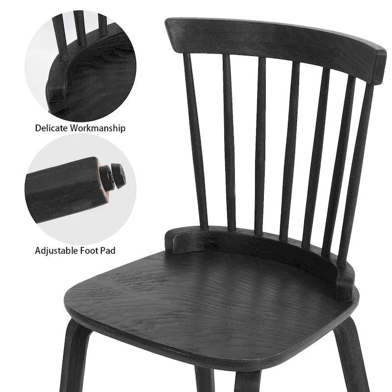 Chaise de salle à manger à dossier fuseau avec pieds en bois courbé, noir