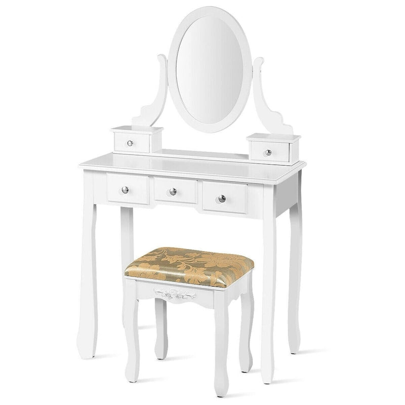 Coiffeuse avec miroir ovale et tabouret rembourré