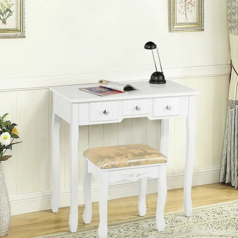 Coiffeuse avec miroir ovale et tabouret rembourré