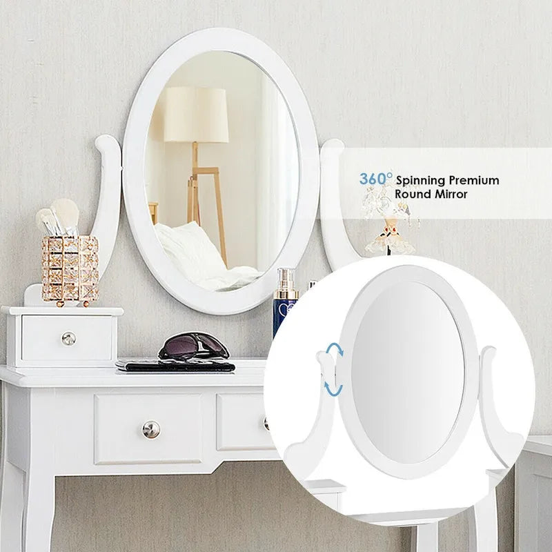 Coiffeuse avec miroir ovale et tabouret rembourré
