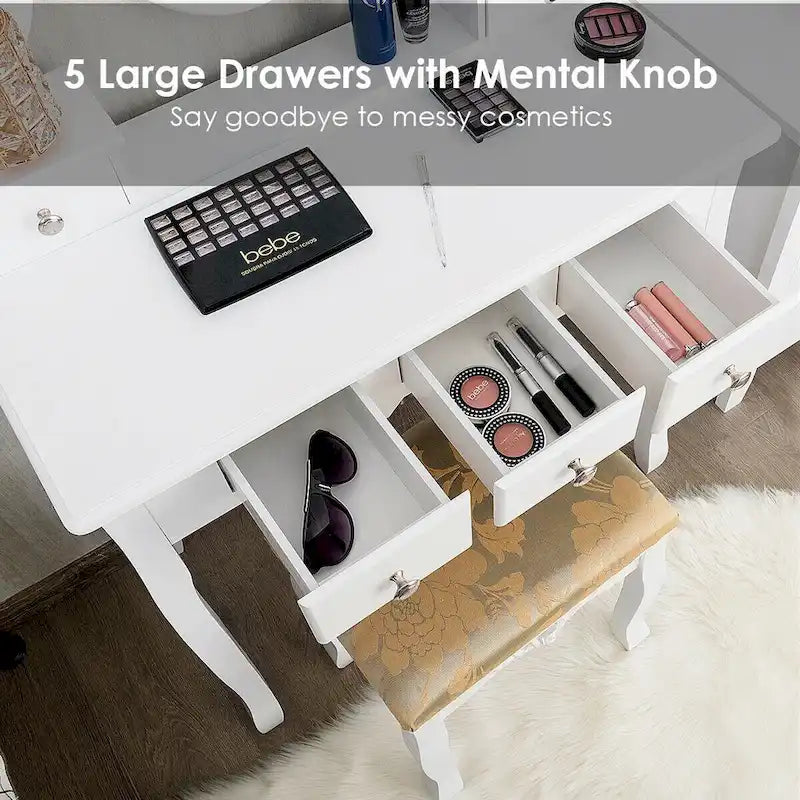 Coiffeuse avec miroir ovale et tabouret rembourré