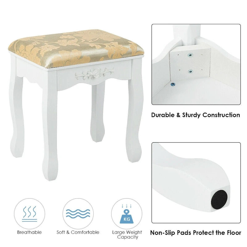 Coiffeuse avec miroir ovale et tabouret rembourré