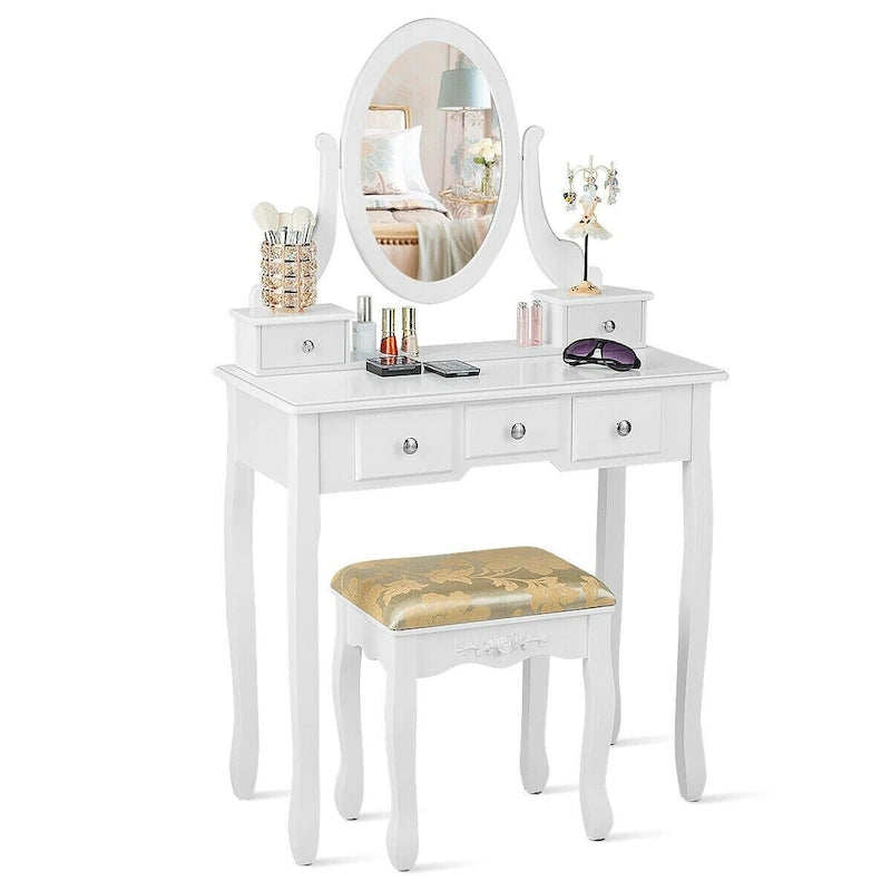 Coiffeuse avec miroir ovale et tabouret rembourré