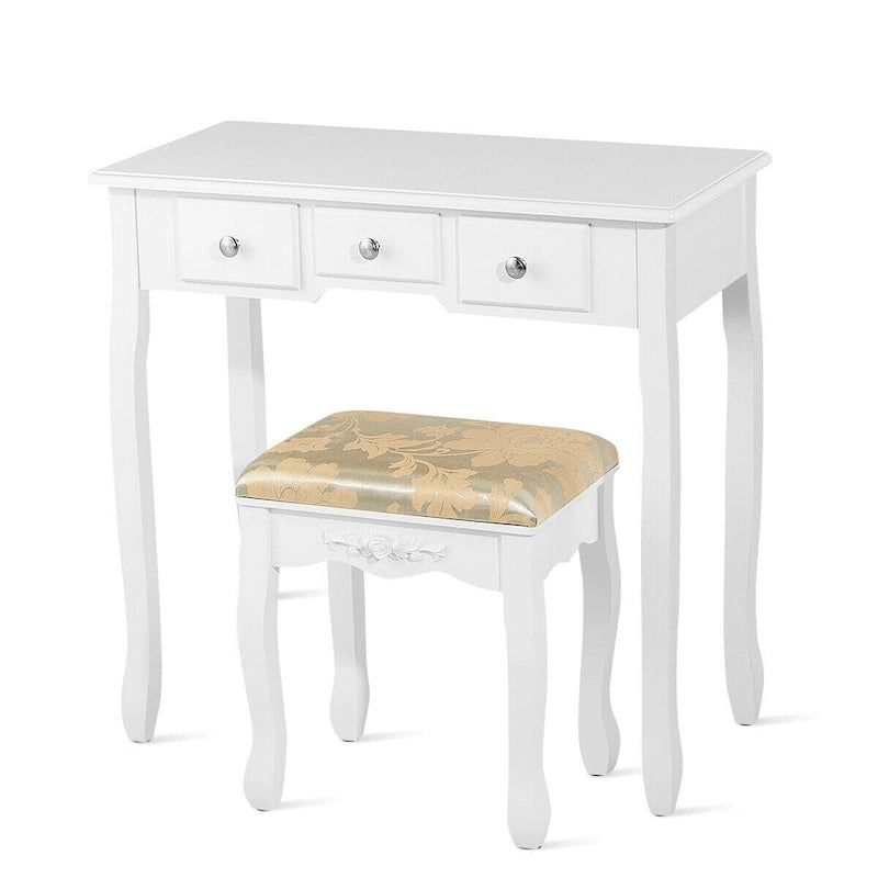 Coiffeuse avec miroir ovale et tabouret rembourré