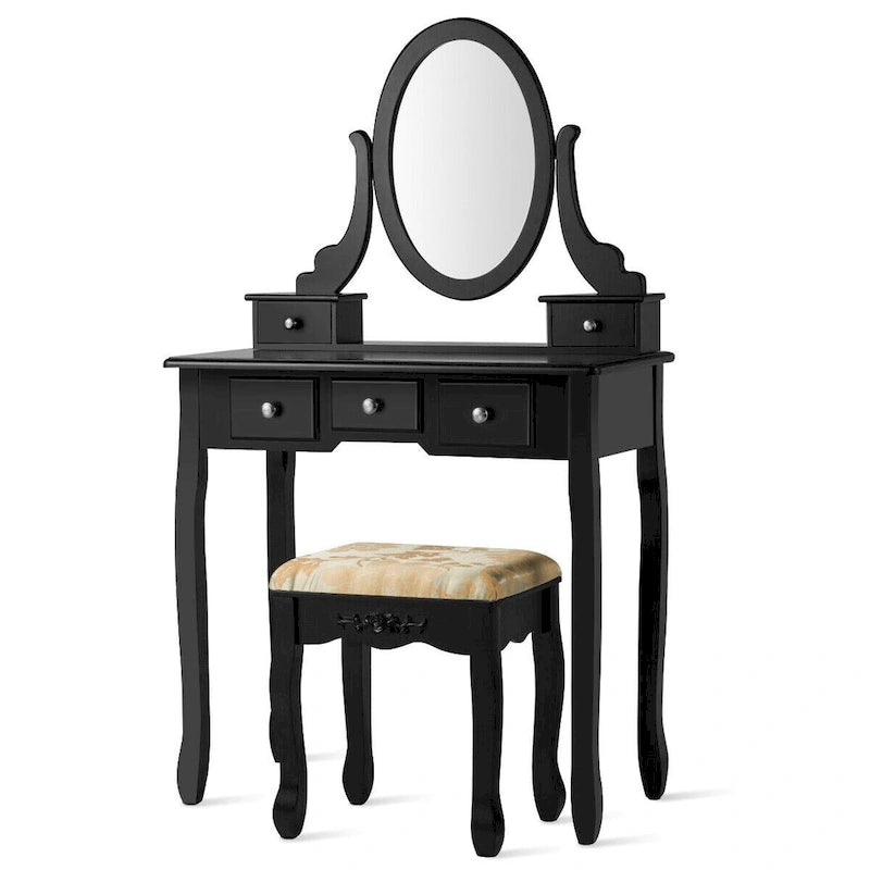 Coiffeuse avec miroir ovale et tabouret rembourré