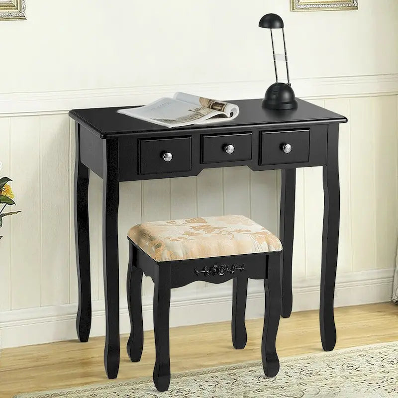 Coiffeuse avec miroir ovale et tabouret rembourré