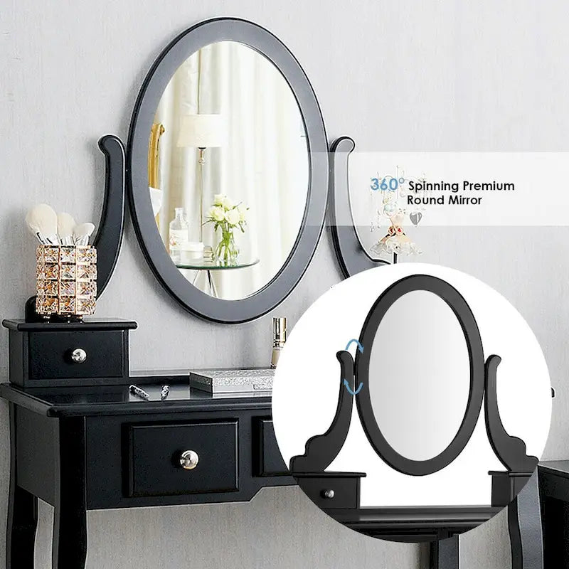 Coiffeuse avec miroir ovale et tabouret rembourré