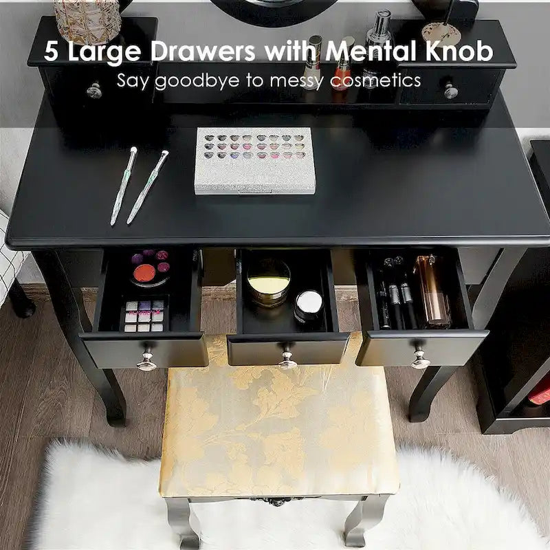 Coiffeuse avec miroir ovale et tabouret rembourré
