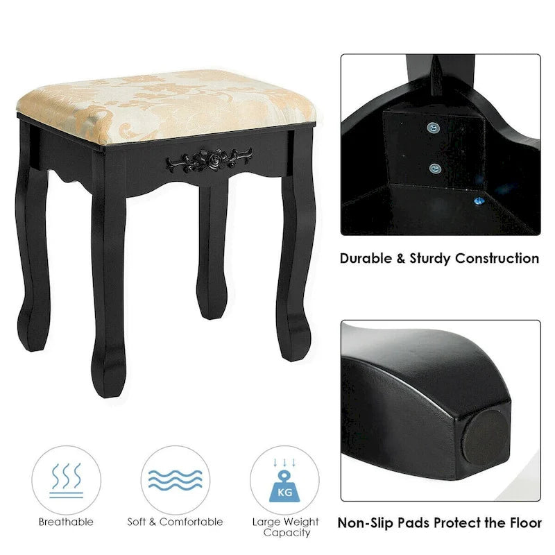 Coiffeuse avec miroir ovale et tabouret rembourré