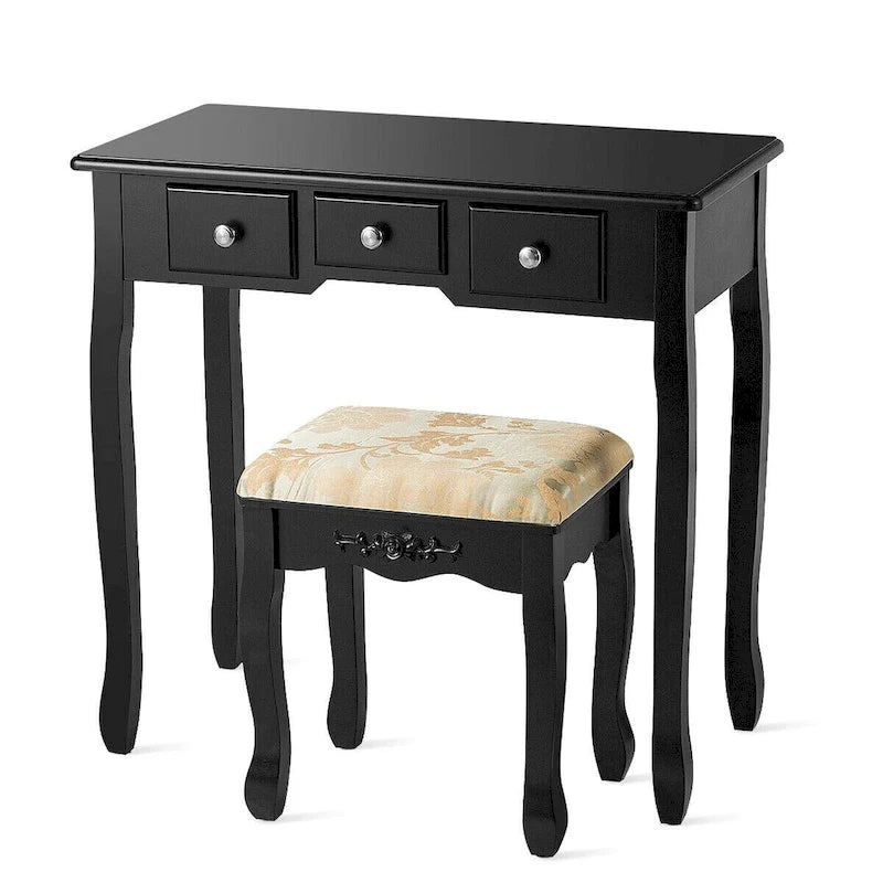 Coiffeuse avec miroir ovale et tabouret rembourré