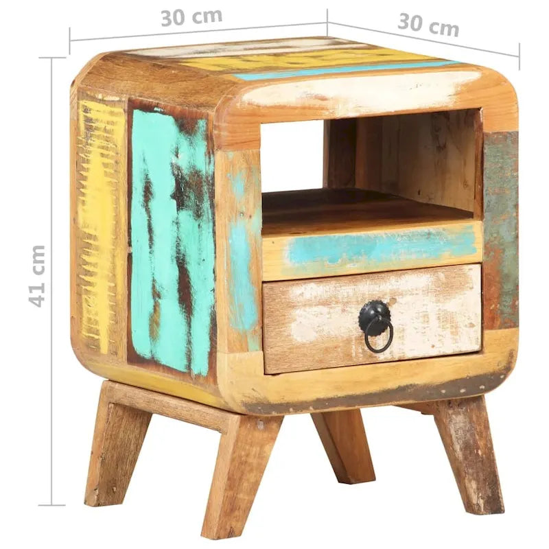 Table de chevet en bois massif avec tiroir - 30 x 30 x 41 cm
