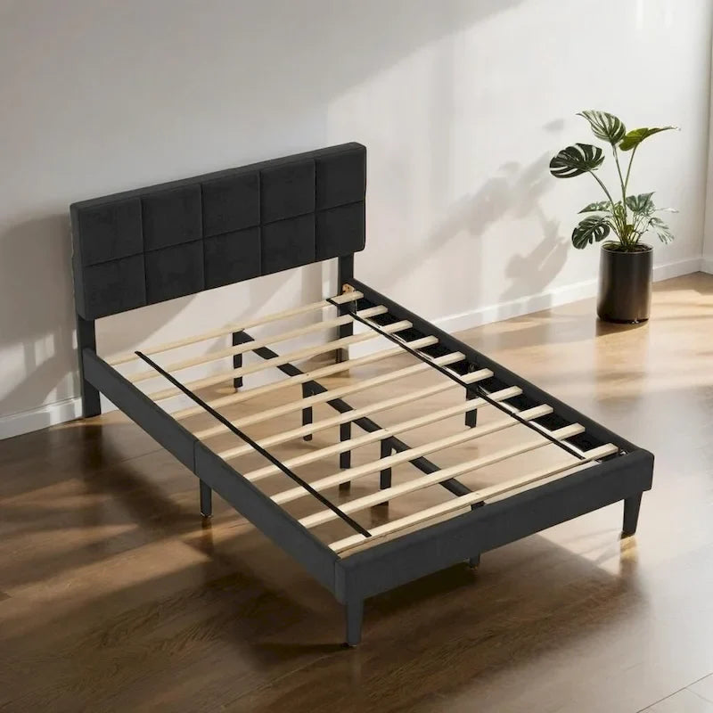 Wood Rustic Style Platform Bed with Headboard