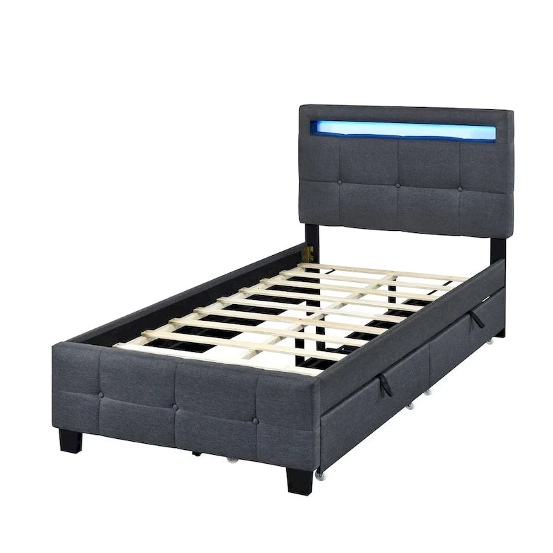 Lit plateforme tapissé de taille double avec cadre à DEL