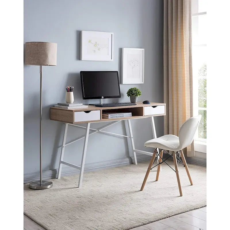 JJS Mid Century Modern Writing Desk Home Office Desk with Drawers & Storage