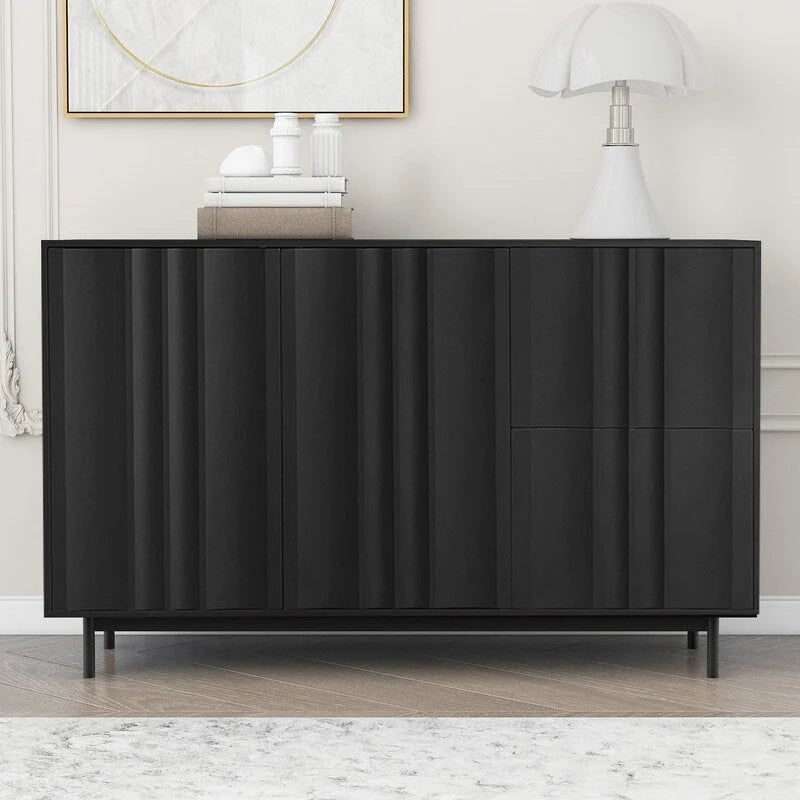 Meuble de rangement à motif ondulé avec 2 portes et 2 tiroirs