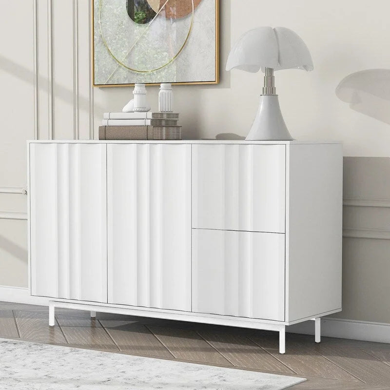 Meuble de rangement à motif ondulé avec 2 portes et 2 tiroirs