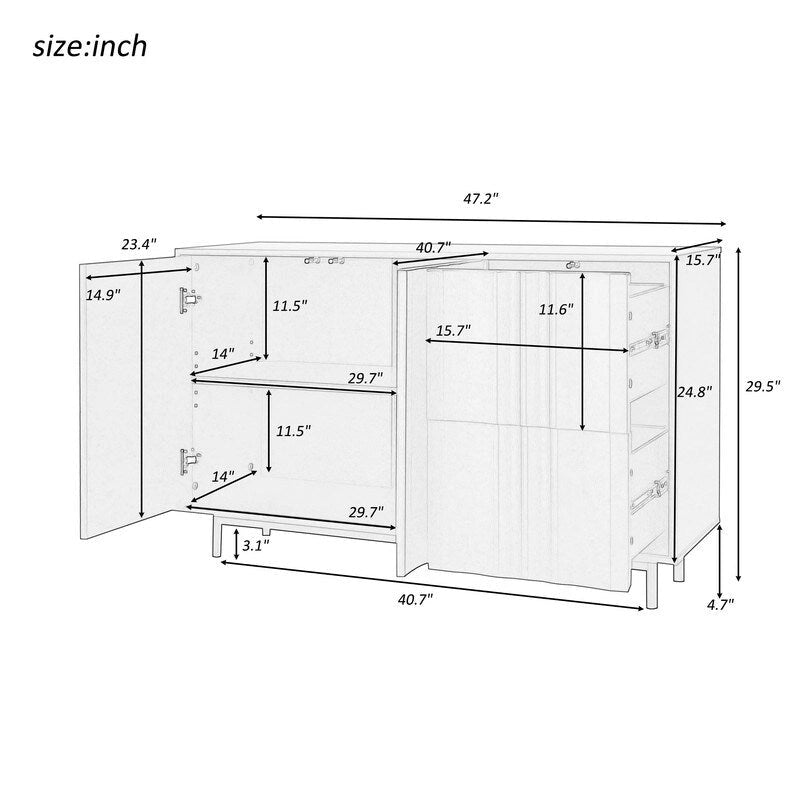Meuble de rangement à motif ondulé avec 2 portes et 2 tiroirs