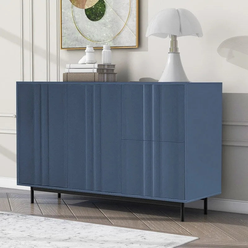 Meuble de rangement à motif ondulé avec 2 portes et 2 tiroirs