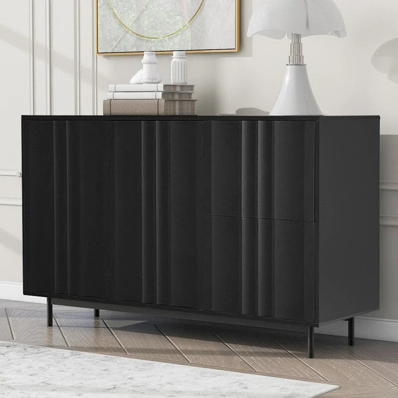 Meuble de rangement à motif ondulé avec 2 portes et 2 tiroirs