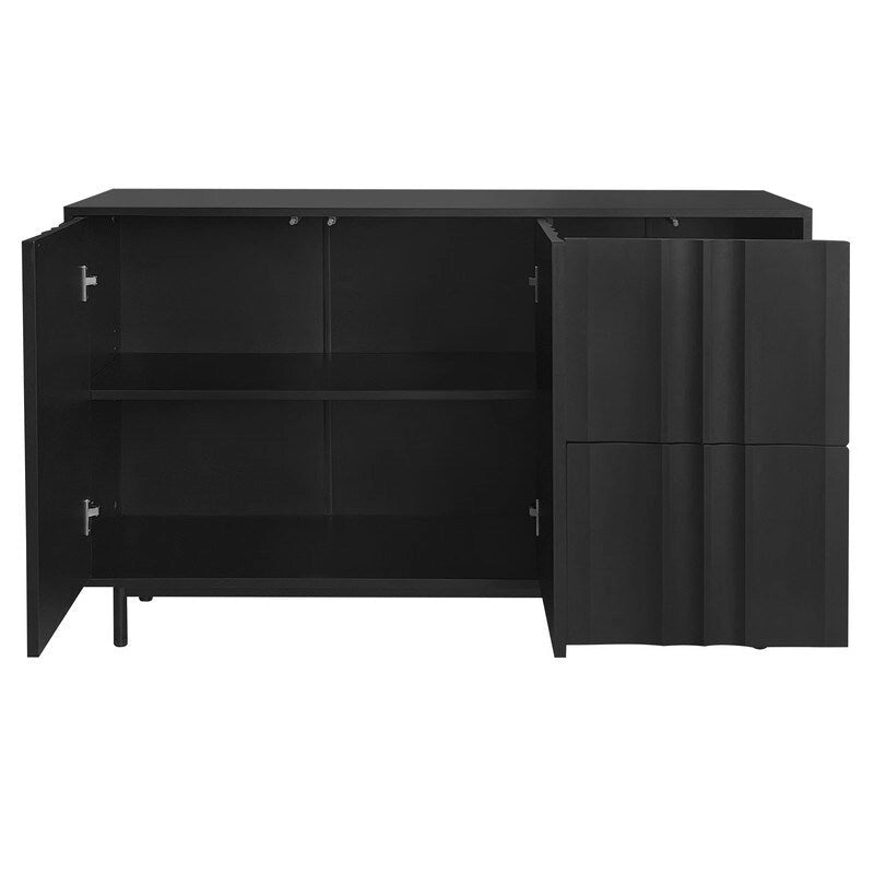 Meuble de rangement à motif ondulé avec 2 portes et 2 tiroirs