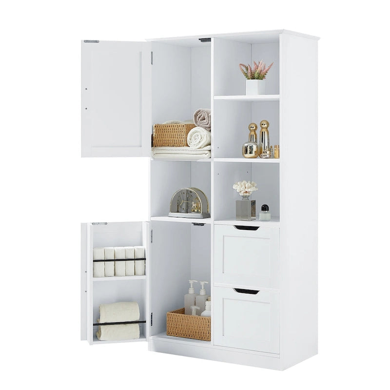 Meuble de Rangement Salle de Bain avec 2 Portes, 2 Tiroirs et Étagère Réglable