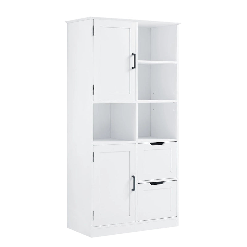 Meuble de Rangement Salle de Bain avec 2 Portes, 2 Tiroirs et Étagère Réglable