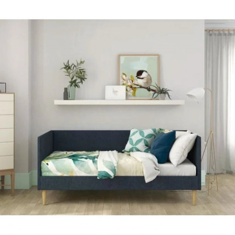 Lit de repos double en lin bleu foncé
